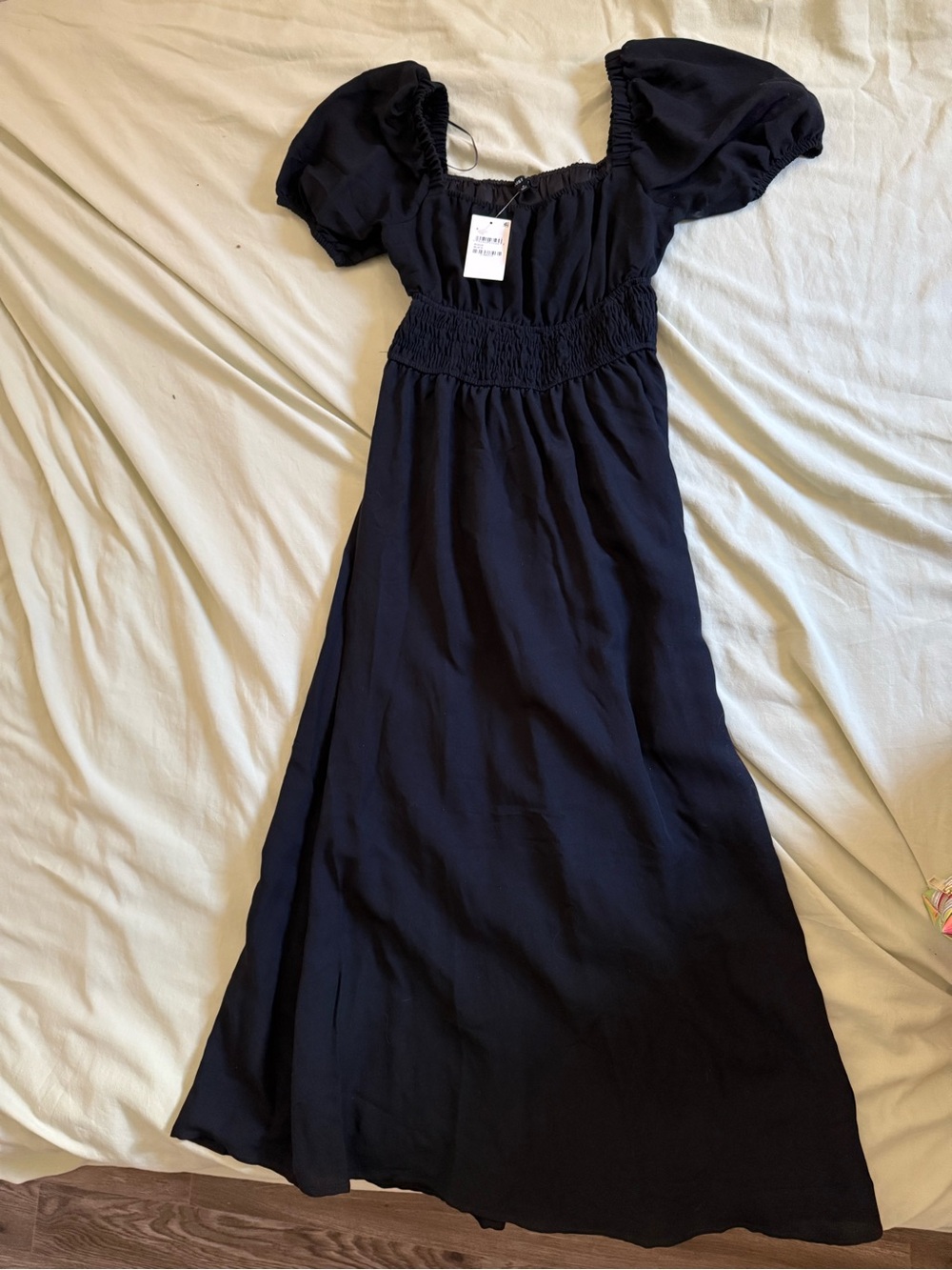 Women’s Navy Blue Puff-Sleeve Maxi Dress